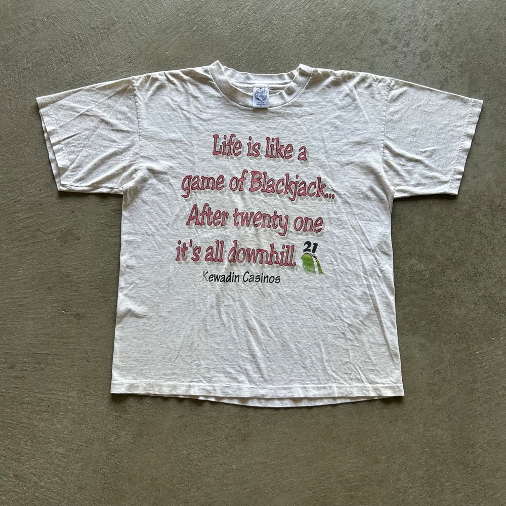 Vintage 90s Kewadin Caisnos Shirt Size XL Gray Funny Life Is Blackjack Humor